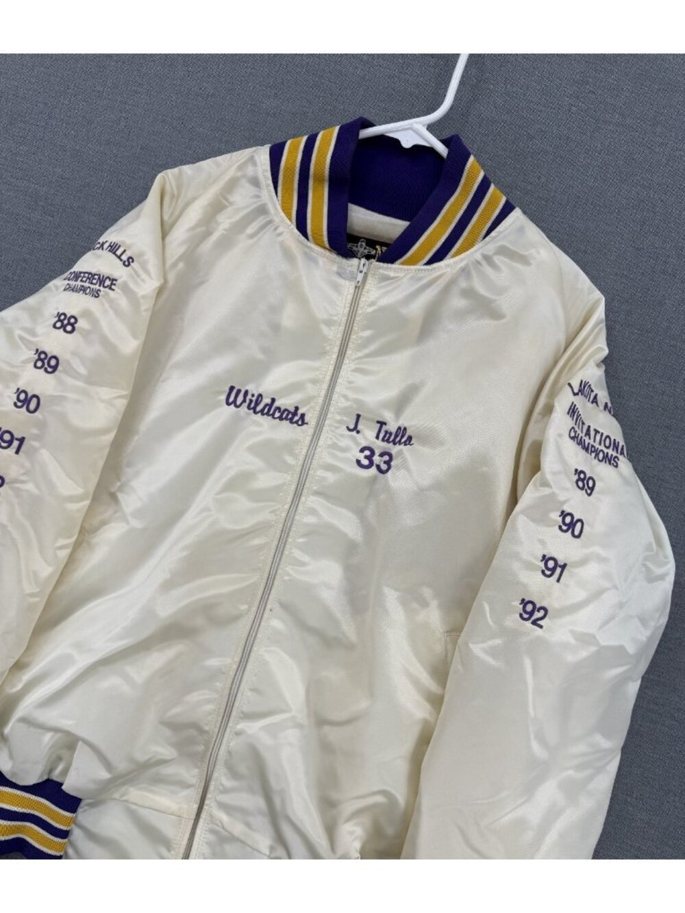 Vtg North Trail Wildcats Custer Champs Bomber Jacket Mens XL Satin 90s - Picture 1 of 6